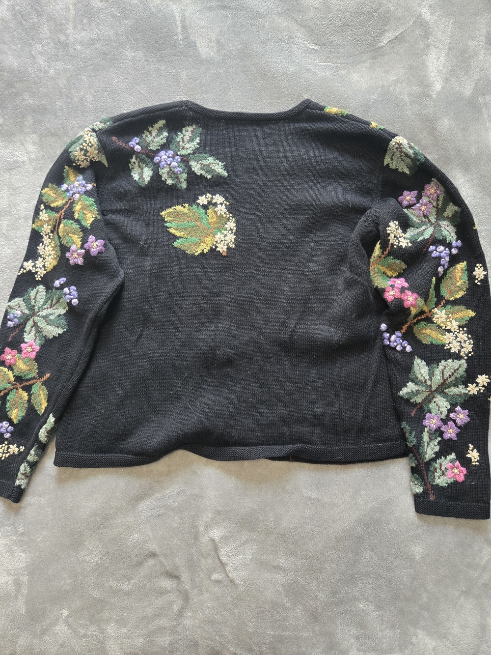 Marisa Christina Vintage Black Embroidered Floral Cardigan Purple & Green - Picture 7 of 10